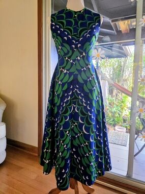 RARE Vintage 60s OP-ART Dress in Navy & Green MONTGOMERY WARD S
